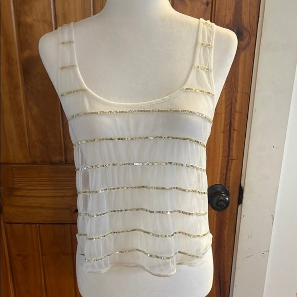 Abercrombie & Fitch White Mesh Sequin Striped Tank Top Small Y2K